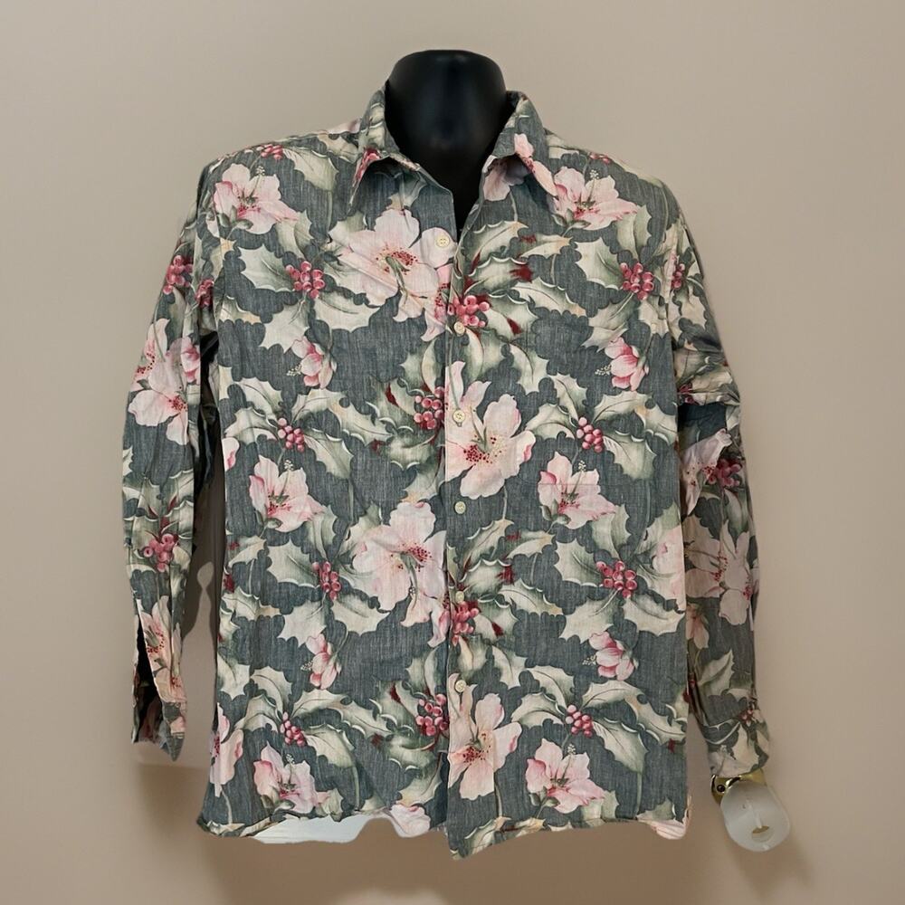 VTG Reyn Spooner Hawaiian Holiday Shirt Holly Long Sleeve Button-Up Christmas L